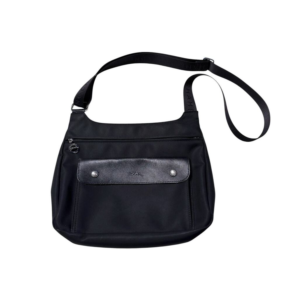 Vintage Longchamp Made In France Black Nylon Leather Messenger Crossbody Bag Y2K